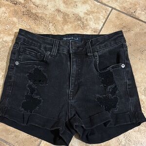 Aeropostale Black Distressed Jean Shorts